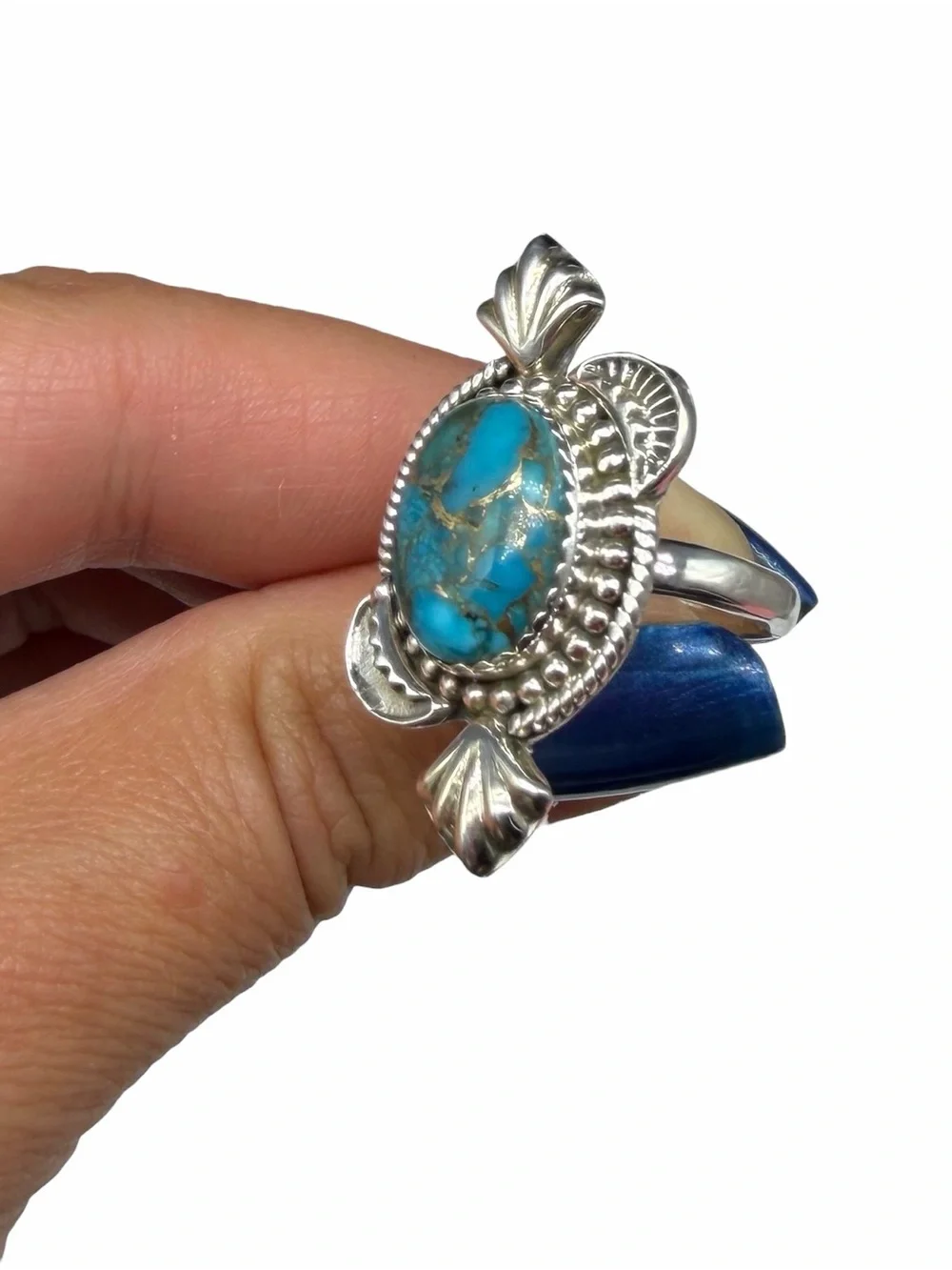 Kingman Copper Turquoise Ring Adjustable Size 7 - 9 Western Boho Blue Stone